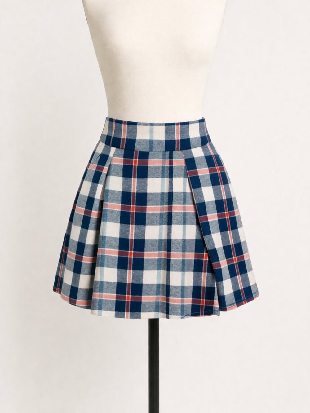 Copper Key Blue Plaid Flared Mini Skirt Size Small EUC